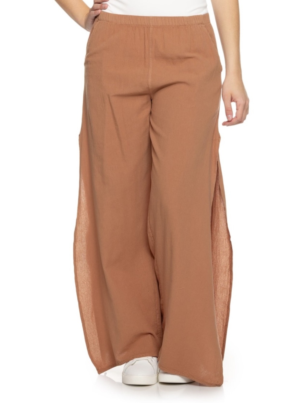 NWT Sea Spice Swim Cotton Cover-Up Wide Leg Split-Side Pants in Camel